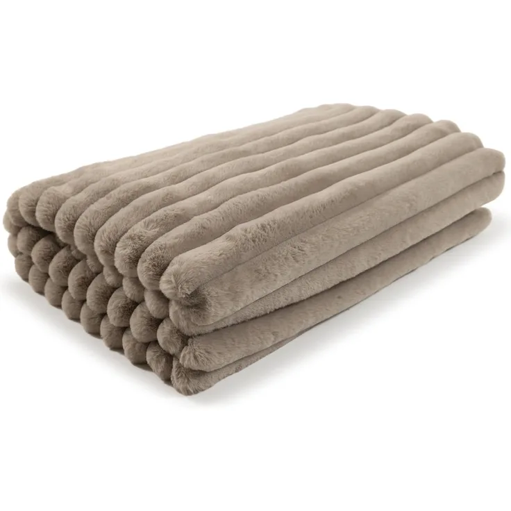 Felldecke Kuscheldecke Flauschdecke Plaid Webpelz 140x200 cm Raya taupe sand