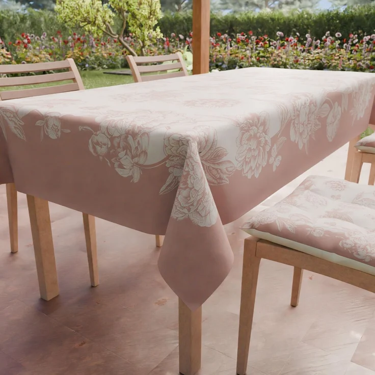 Petti Artigiani Italiani - Fleckabweisende Tischdecke, rechteckig, für Küche, Design Pfingstrosen, Puder (140x300 cm)