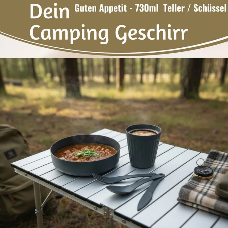 LS-LebenStil Geschirr-Set 6-teiliges Picknick-Set Tragetasche Geschirr Besteck Mehrweggeschirr (6-tlg), 1 Personen, Kunststoff, Becher Teller Besteck ideal beim Camping Wandern – Bild 3