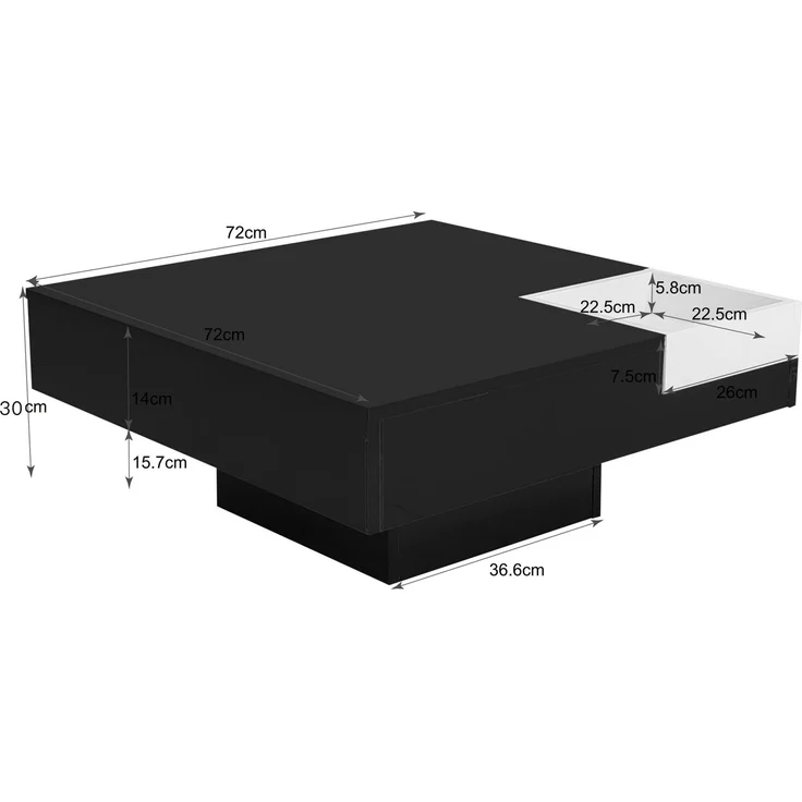 Merax Couchtisch, Hochglanz-Wohnzimmertisch, Beistelltisch mit abnehmbarer Aufbewahrungsbox, Farbblockweiß und Schwarz, 72*72*30 cm, Mit LED-Lichteffekt – Bild 4