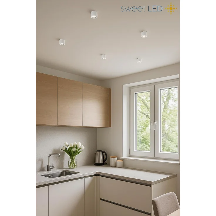 Sweet LED Aufbauleuchte 4er Set Deckenspots 50mm weiß-matt rund – geeignet für LED-Modul 230V, flach, ohne Leuchtmittel, Aufbaustrahler LED, Deckenstrahler – Bild 8