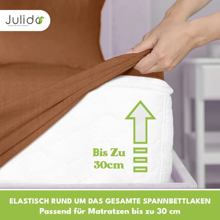 Jersey Spannbettlaken 180-200x200cm 100% Baumwolle Nougat – Bild 3