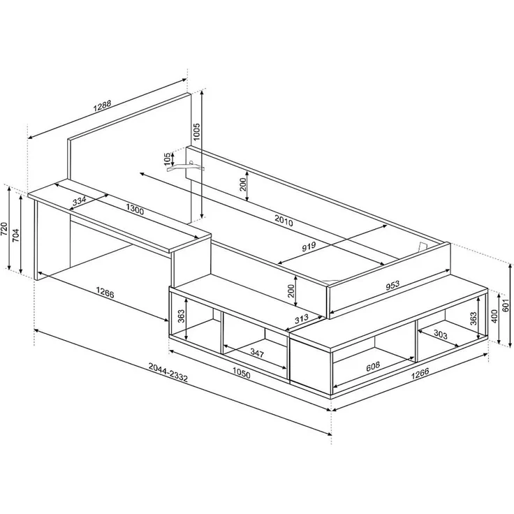 Vente-unique - RIGALI Bett Holz, Platte PuderrosaBeige - B 128,8 cm x H 100,5 cm x L 204,4 cm233,2 cm – Bild 3