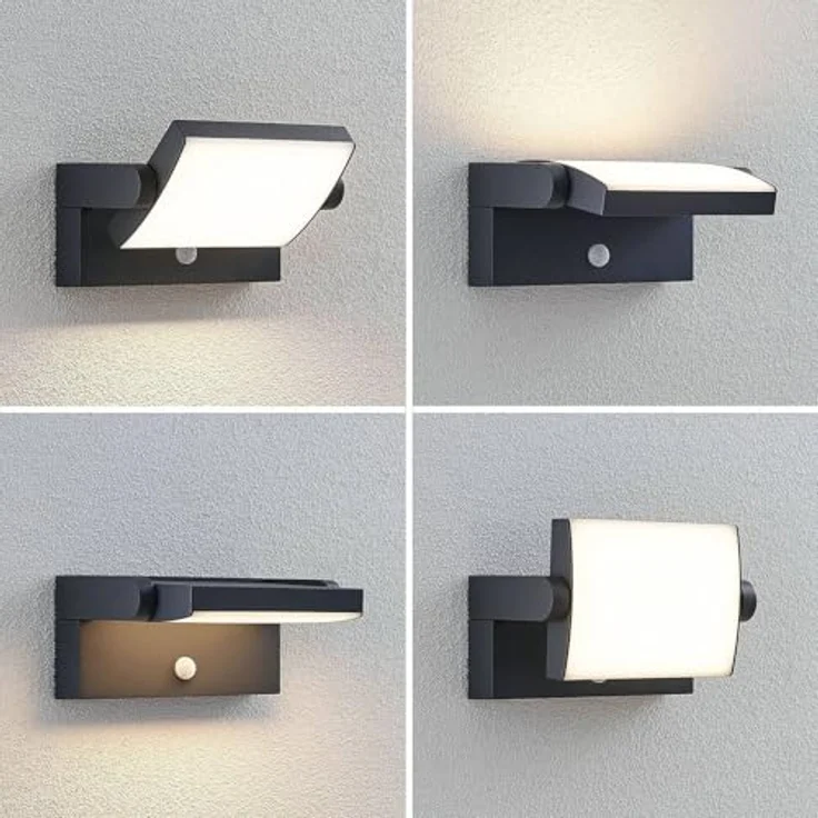 Lindby LED Wandleuchte außen, 340° schwenkbar mit Bewegungsmelder, spritzwassergeschützt IP54, 10,5W, Dunkelgrau – Bild 3