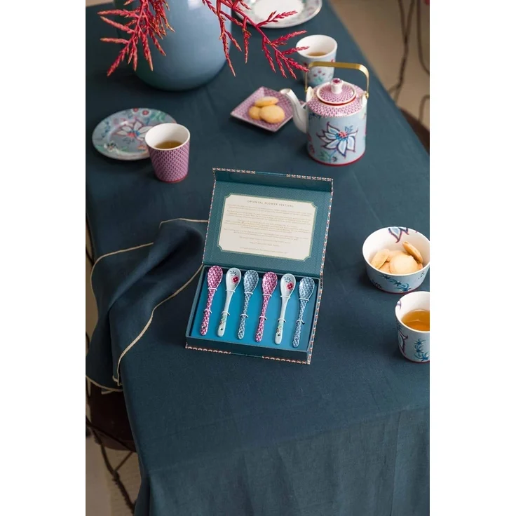 PiP Studio Besteck-Set Flower Festival Oriental Geschenkset Teelöffel blau 13cm, Porzellan, Giftset Teaspoons Oriental Flower Festival Blue 13cm – Bild 2