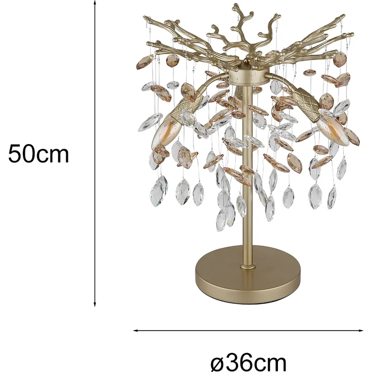 Ausgefallene LED Tischlampe Gold mit Glas Kristall 2-farbig, Höhe 50cm – Bild 4