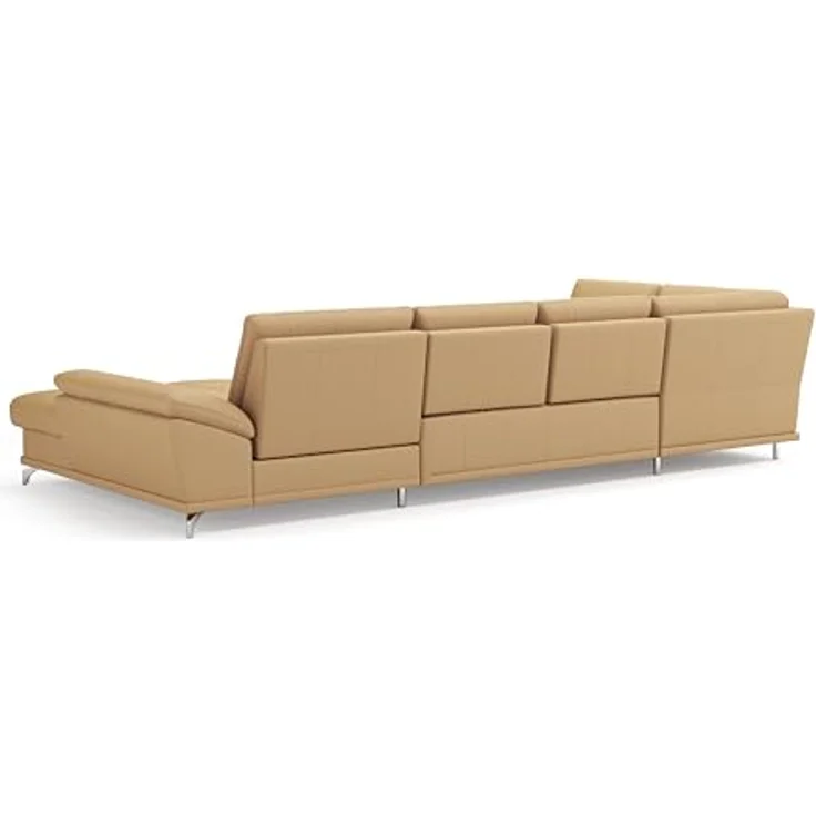 Cavadore Wohnlandschaft Castiel mit Federkern / Sofalandschaft mit großem Longchair, Sitztiefenverstellung und satinierten Metallfüßen / 363 x 89 x 223 / Echtleder, Beige – Bild 6