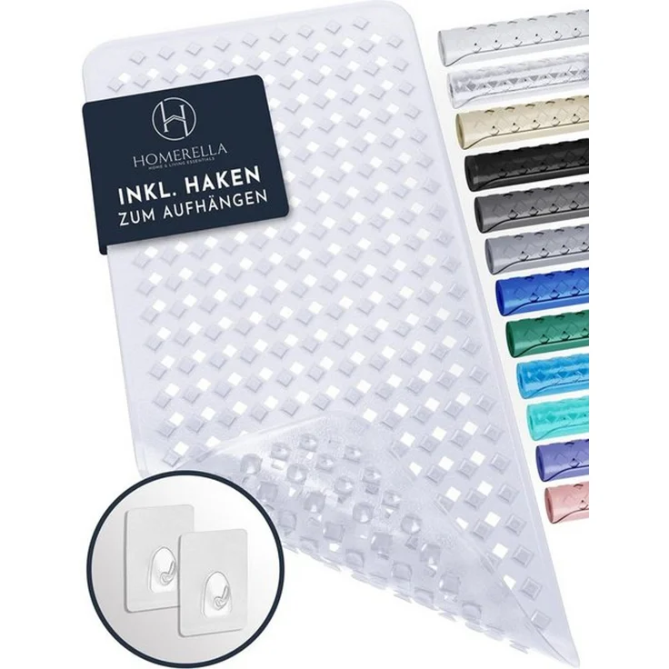 Homerella Badematte rutschfest Hautsensitiv 88x39cm, INKL. AUFHÄNGUNG, Antirutschmatte Badewanne BPA frei, Duschmatte schimmelresistent & maschinenwaschbar – Bild 4
