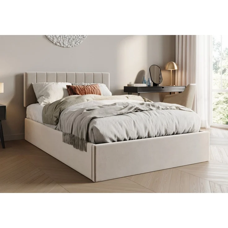 Home Collective Polsterbett mit Stauraum und Lattenrost Doppelbett Gepolstertes Bett (Verfügbare Größen: 140x200 und 160x200 cm), hydraulischer Bettkasten Kopfteil verstellbar samt Beige – Bild 5