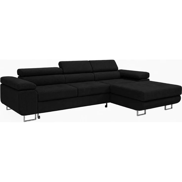 KRISAN MÖBEL Ecksofa PASSANO in Schwarz 275 x 90 x 202 cm, rechte Ausführung mit Schlaffunktion und Bettkasten – Bild 1