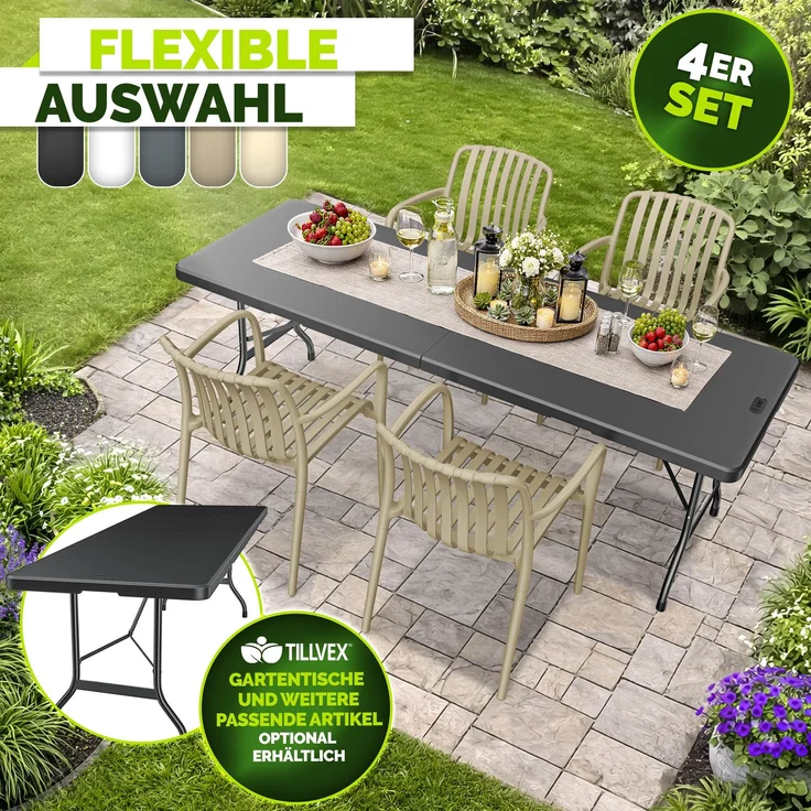 tillvex® Gartenstühle 4er Set Stapelbar Wetterfest mit Armlehne | Outdoor Stühle bis 120kg belastbar | Gartenstühle Outdoor | Terrassenstuhl Gartenmöbel Balkon Garten Terrasse – Bild 8