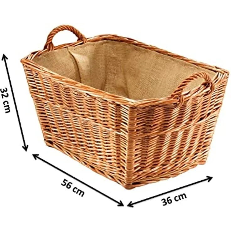 Kobolo Kaminholzkorb Holzkorb eckig gekochte Weide mit Leinenstoff ausgeschlagen – Bild 3