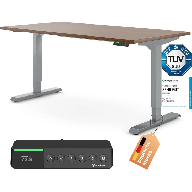 Desktopia Pro X - Elektrisch höhenverstellbarer Schreibtisch / Ergonomischer Tisch mit Memory-Funktion, Nussbaum, Gestell Grau, 160x80 cm – Bild 1