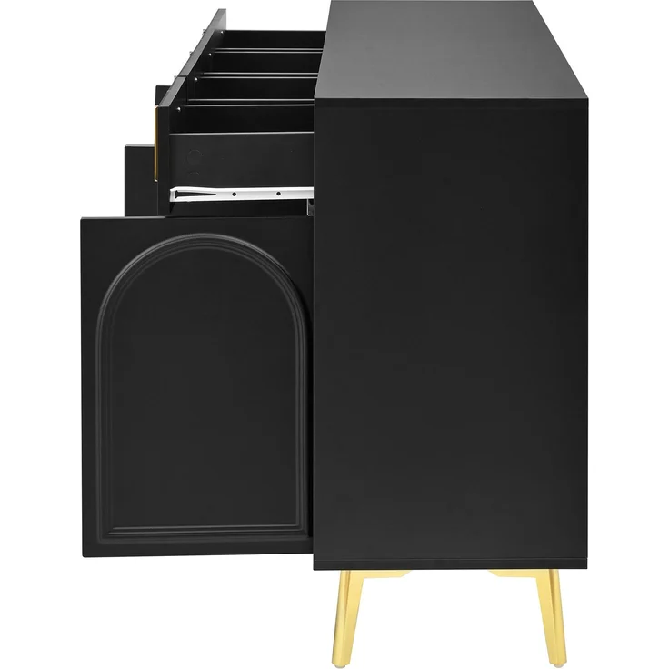 Sideboard 140 x 38 x 82 cm aus MDF, Schwarz mit goldfarbenen Akzenten – Bild 10