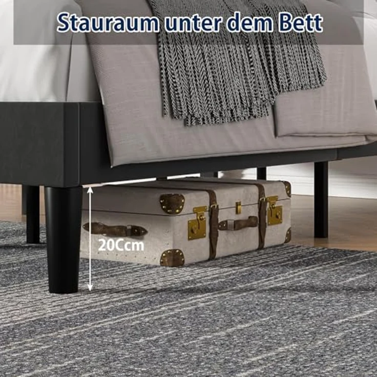 VECELO 2er-Set Polsterbett 90x200 cm – Samtbezug, Einzelbett Bettgestell mit Lattenrost aus Massivholz, Einfache Montage, Ideal für Jugendzimmer, Grau – Bild 6