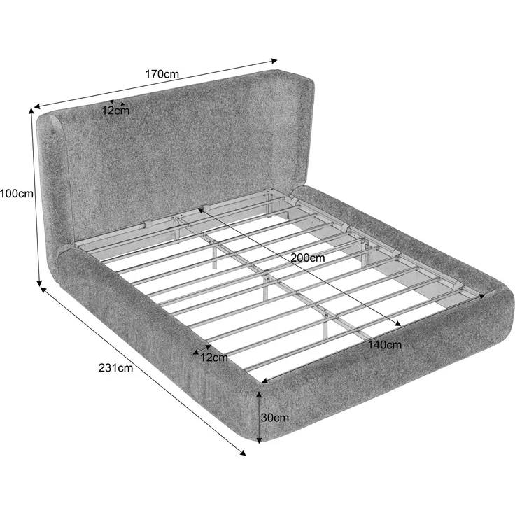 EINHOM 140x200 cm Kompressionsbett. Bettgestell mit gepolstertem Kopfteil,verstärktem Stahlrahmen,ohne Boxspring – einfache Montage, hohe Stabilität,Matratze nicht enthalten – Bild 2