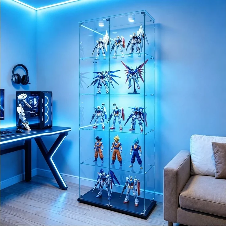 Simurq Glasvitrine Standvitrinen mit LED-Beleuchtung, Modern Glas Vitrinenschrank (1-St,Glas Vitrine mit 2 Glastür und 5 Lagen,Standvitrine mit Schloss) Modern Glasvitrinen,Sammelvitrine aus Glas – Bild 1