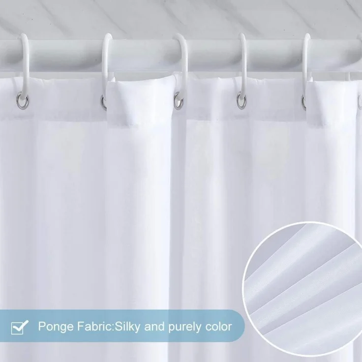 Furlinic Schmaler Duschvorhang Polyester Stoff Weiß 100x200cm mit 6 Duschhaken – Bild 3
