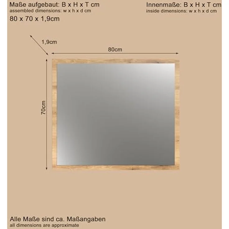 Garderobenspiegel Esteban in Eiche Evoke 80 x 70 cm – Bild 7