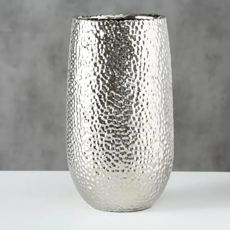 Boltze Vase Lajos, elegante Silberne Keramikvase, Höhe 31 cm, Metallic-Optik, wasserdicht für frische Blumenarrangements – Bild 2