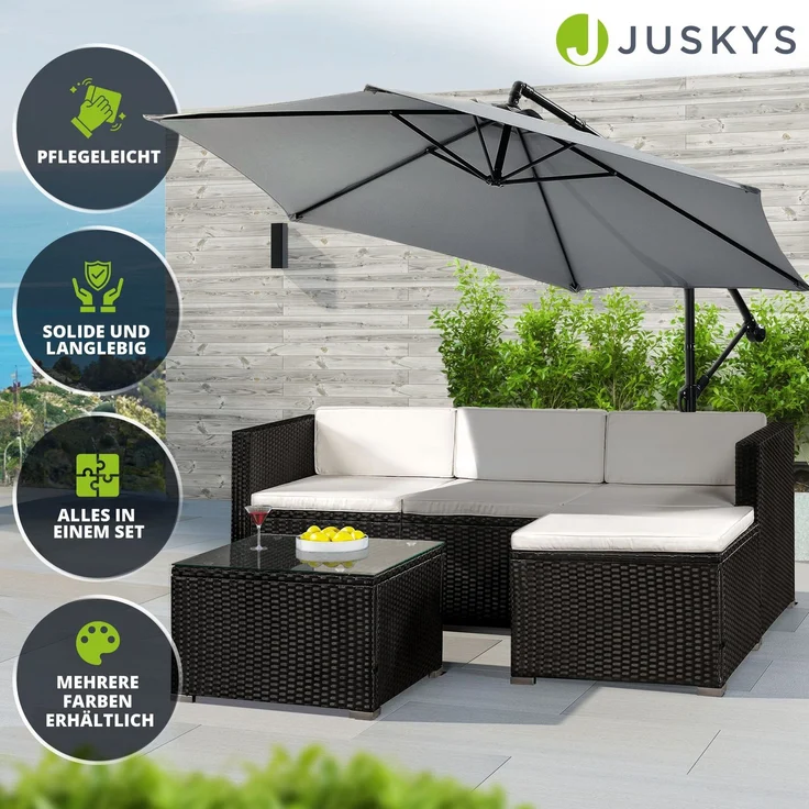 Juskys 'Punta Cana' Lounge, Polyrattan , Schwarz | Creme, M – Bild 7
