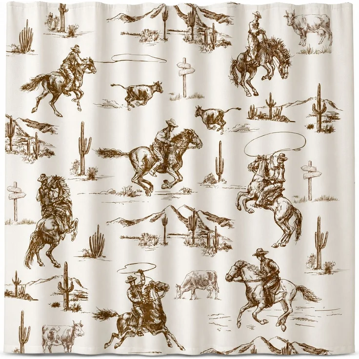 Wasserdichter Duschvorhang mit Western-Motiv Beige-Braun 150 x 200 cm – Bild 1