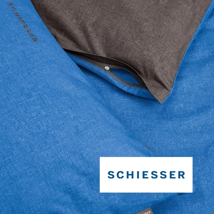 Schiesser 'Doubleface' Wendebettwäsche, Baumwolle, 2-teilig, Blau / Anthrazit, 135x200 cm, Renforcé – Bild 4