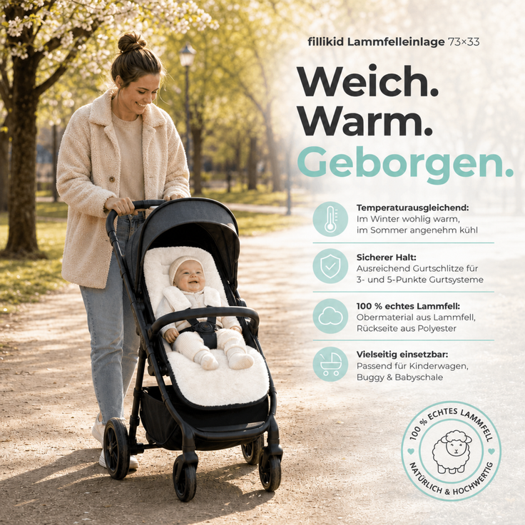 Kinderhaus Blaubaer Kinderwagen-Sitzauflage Fillikid Lammfelleinlage 73x33 TOP – Bild 2