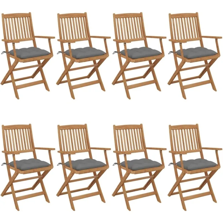 vidaXL Klappbare Gartenstühle 8 Stk. mit Kissen Massivholz Akazie 3074983