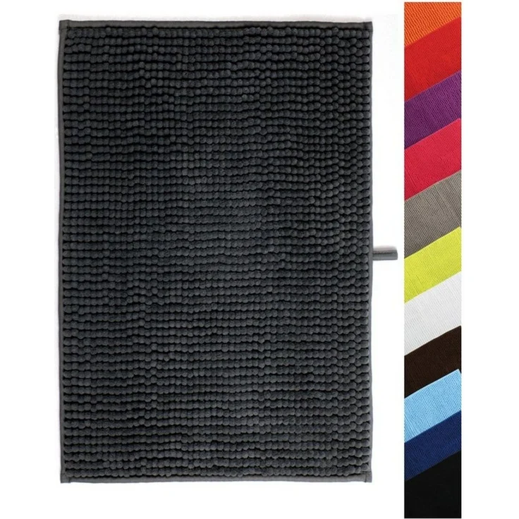 MSV Badteppich Badvorleger Duschvorleger Chenille Hochflor Badematte 40x60 cm – Grau – Bild 1