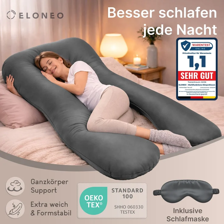 ELONEO Seitenschläferkissen XXL - Multifunktionskissen mit Bezug, formstabil, druckentlastend, bequem – Bild 3