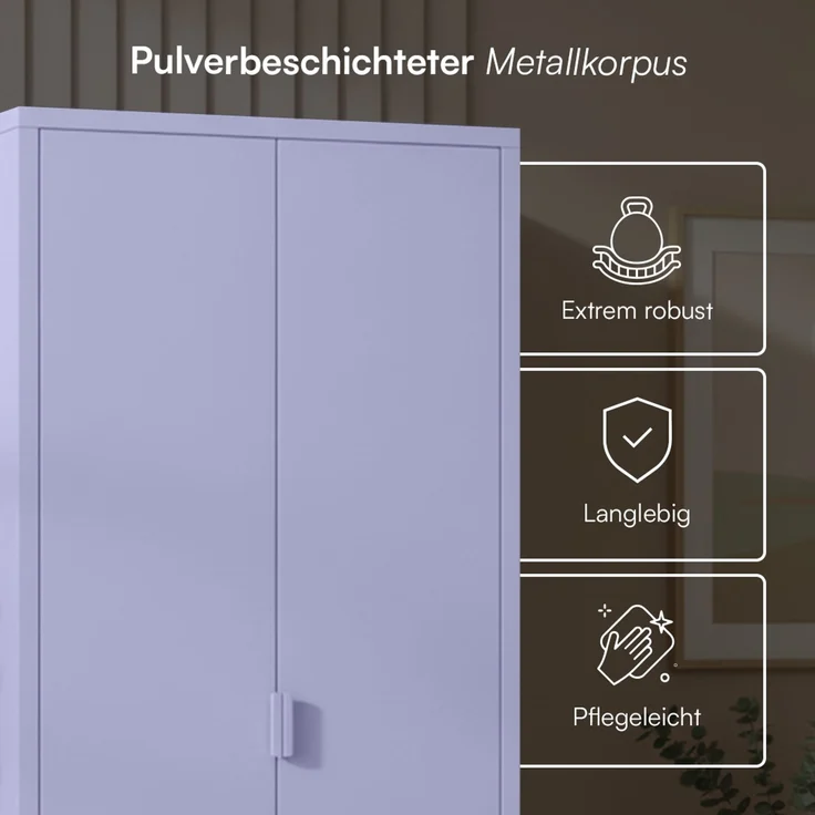 skølm 'Ituri' Kleiderschrank, Metall, 170x45x80 cm, lila, Garderobe mit 4 Fächern und 2 Kleiderstangen – Bild 4