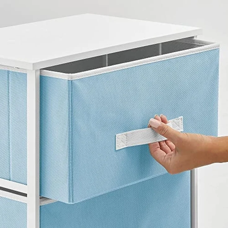 Kommode 4 Schubladen Stoffschrank Metallgestell hellblau/weiß 94cm mDesign – Bild 6