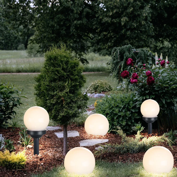 5er Set LED Solarkugel weiß, Erdspieß, DxH 10x38 cm – Bild 2