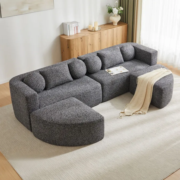 Merax 4-Sitzer Sofas, 292cm Modulare Sofa, Modulare Schlafcouch mit Schlaffunktion, Vollkomprimierte Cloud Couch, Chenille, Ohne Montage, Schwarz