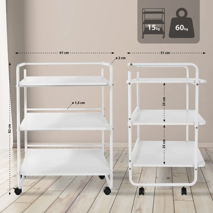 CLP Gerätewagen PL902 mit Rollen und drei Ablageflächen,weiß – Bild 2