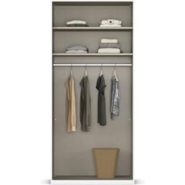 Rauch Möbel Alabama, Kleiderschrank für Schlafzimmer, Kinderzimmer, Wohnzimmer, Garderobe, Flur, 2-türig, Spiegel, mit Zubehör Basic, Farbe Weiß/Eiche Artisan, Holz, Breite 91 cm – Bild 6