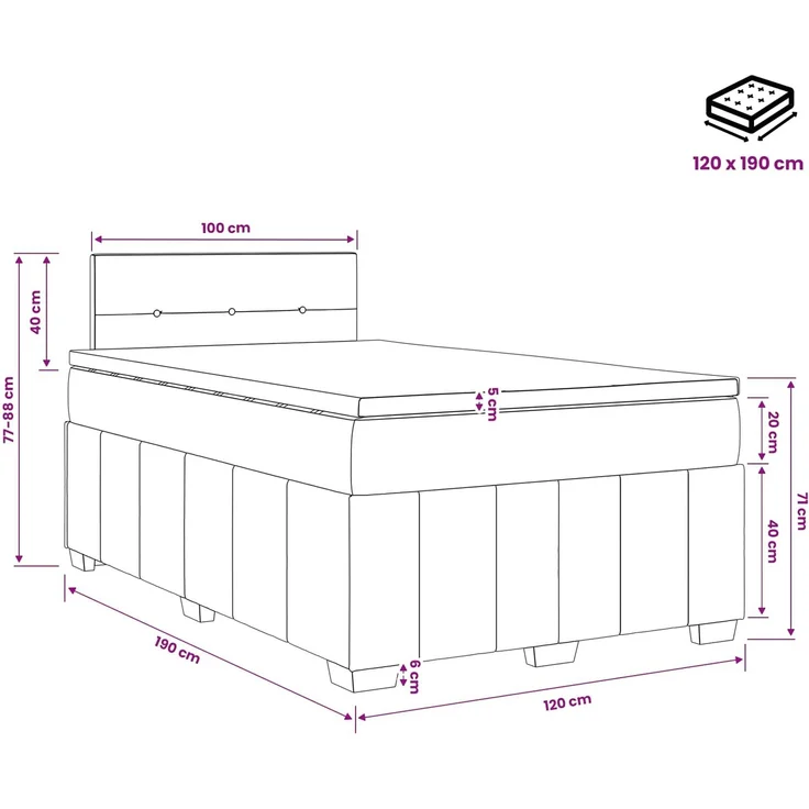 vidaXL Boxspringbett mit Matratze Creme 120 x 190 cm Stoff 3451169 – Bild 11