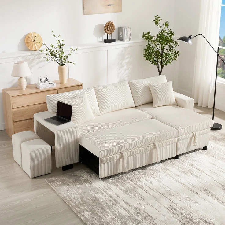 ZUBALIYA Ecksofa 131.5x84 cm, mit USB - Anschluss, mit Bücherregal, mit Stauraum, mit Ablageflächen, Dunkelgrau – Bild 2