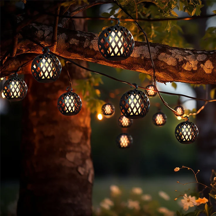 LED Solar Lichterkette, 16x Kugel, Flammen-Effekt, L 200 cm – Bild 3