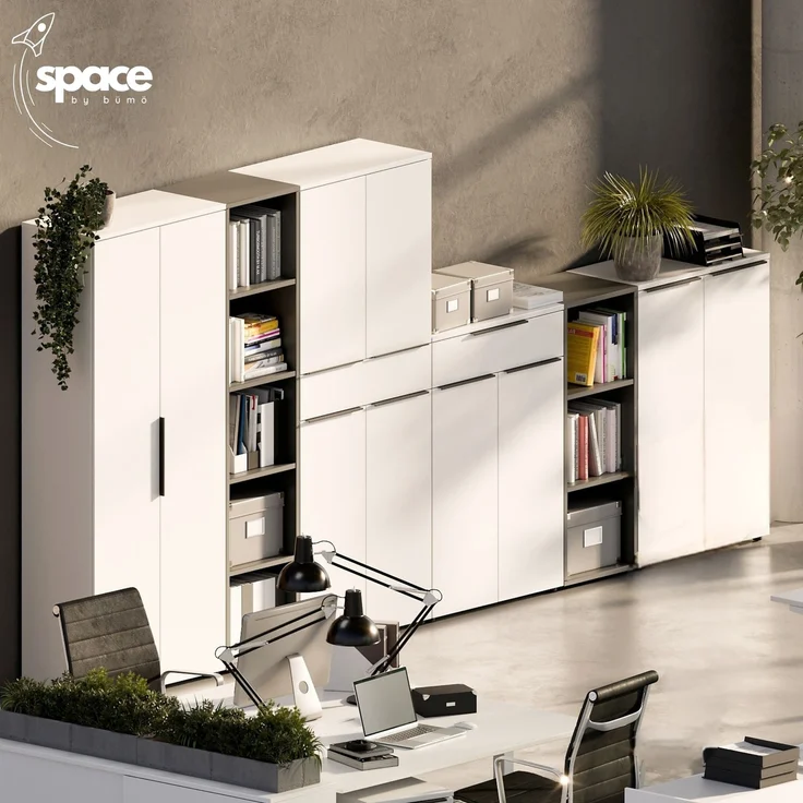 bümö Space Aktenregal Holz, Mehrzweckregal 80 cm breit in Graphit - Regal für 5 OH, Büro Regal groß als Möbel für Arbeitszimmer, Büroregal, Bücherregal & Ordnerregal, SPCAR5OH547 – Bild 4