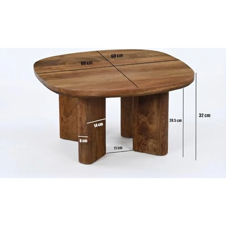 FINEBUY Couchtisch FB116613 Mango Massivholz 60cm Sofatisch Wohnzimmertisch quadratisch (Klares Design trifft warme Holzoptik), Handgefertigt mit Liebe zum Detail – Bild 3