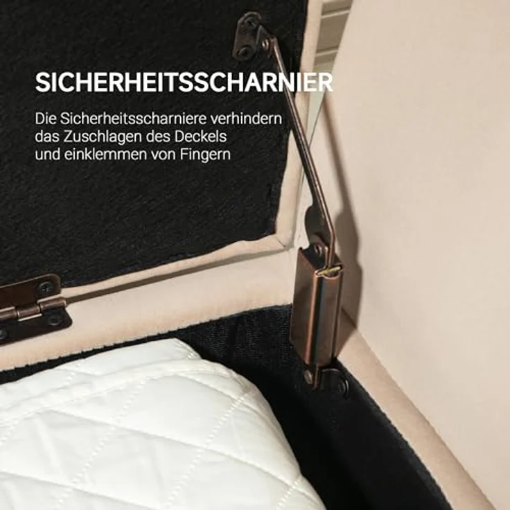 HOMCOM Sitzbank mit Stauraum Armlehnen, Samtartiges Polyester (Truhenbank, 1-St, Polsterbank), Gummiholz Beige 107 x 42 x 65 cm – Bild 8