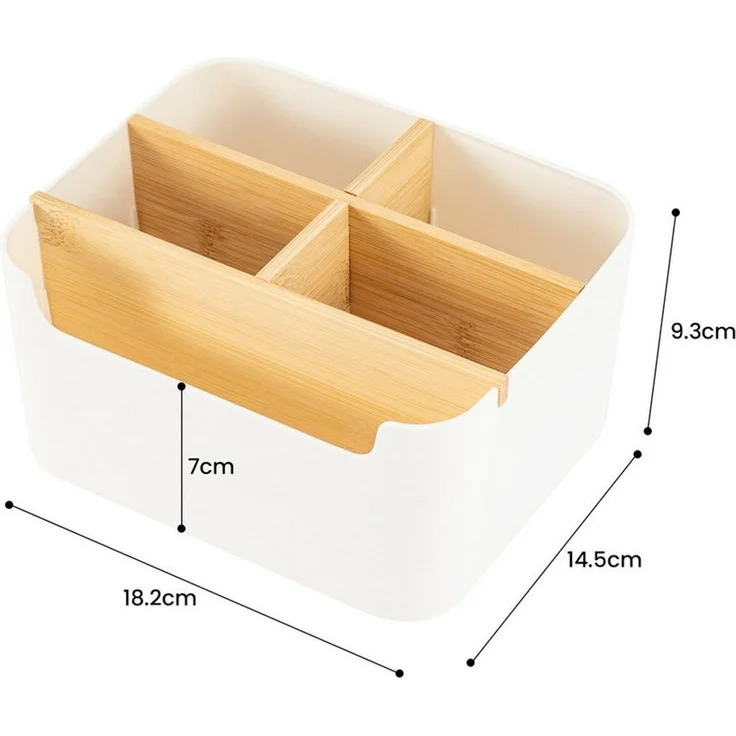 Youyijia Aufbewahrungsbox Bambus Schreibtisch Organizer with 5 Compartments, Büro Organizer – Bild 4