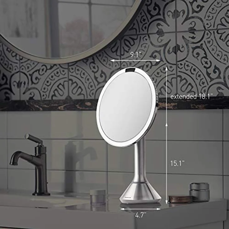 simplehuman Sensorspiegel 20cm, mit Touch-Helligkeitsregelung, 5-fache Vergrößerung, weiß Stahl, 5 Jahre Garantie – Bild 3