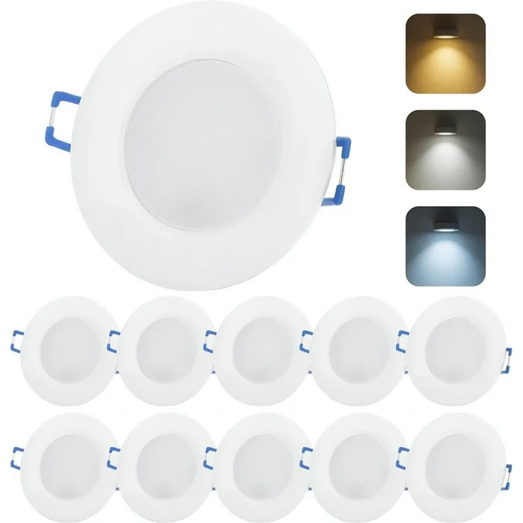Sweet LED LED Einbaustrahler 10er SET IP44 CCT 230V LED Einbauspot flach 3000K 4000K 6500K Weiß, 3000K - 4000K - 6500K, Warmweiß - Neutralweiß - Kaltweiß, Deckenspots, Ø 85 mm, Einbauleuchten