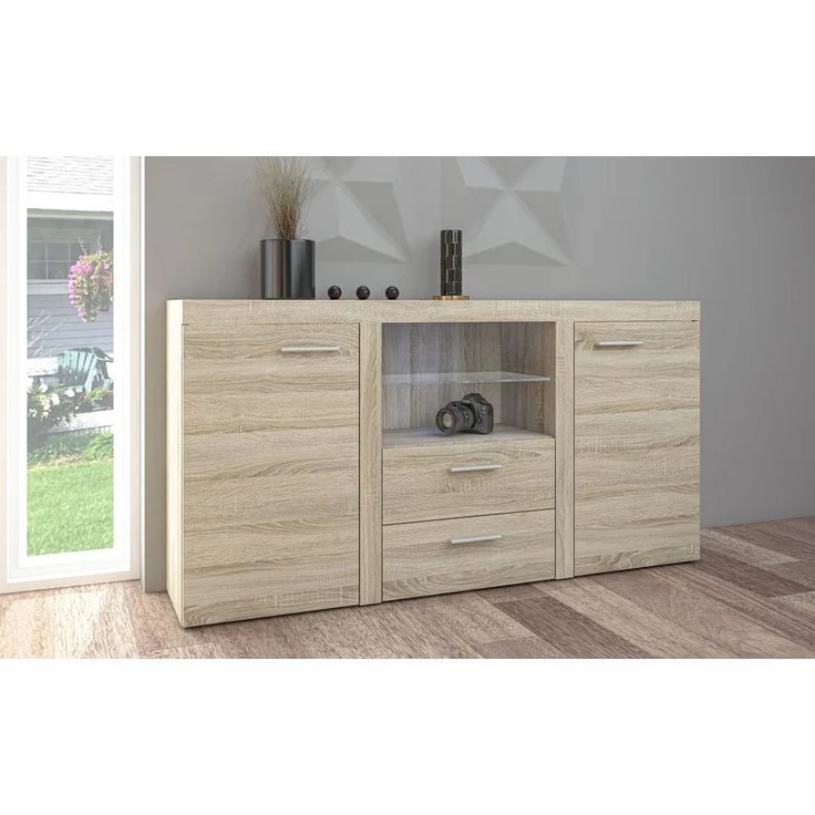 AX LIVING Schubladenschrank Kommode Spacoro 2F2S Modern Eiche Sonoma – Bild 1