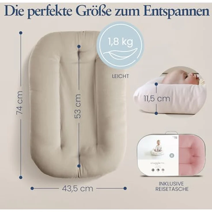 Snuggle Me® Babynest (0-9 Monate) - Premium Babynestchen Neugeborene, Bio-Baumwolle mit Fiberfill, Ungepolsterte Mitte, die Umarmungen imitiert, 100% Maschinenwaschbar, Inkl. Reisetasche (Gumdrop) – Bild 6