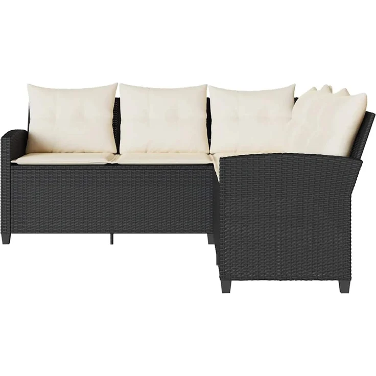 vidaXL L-förmiges Couchsofa mit Kissen Schwarzes Polyrattan 365415 – Bild 3