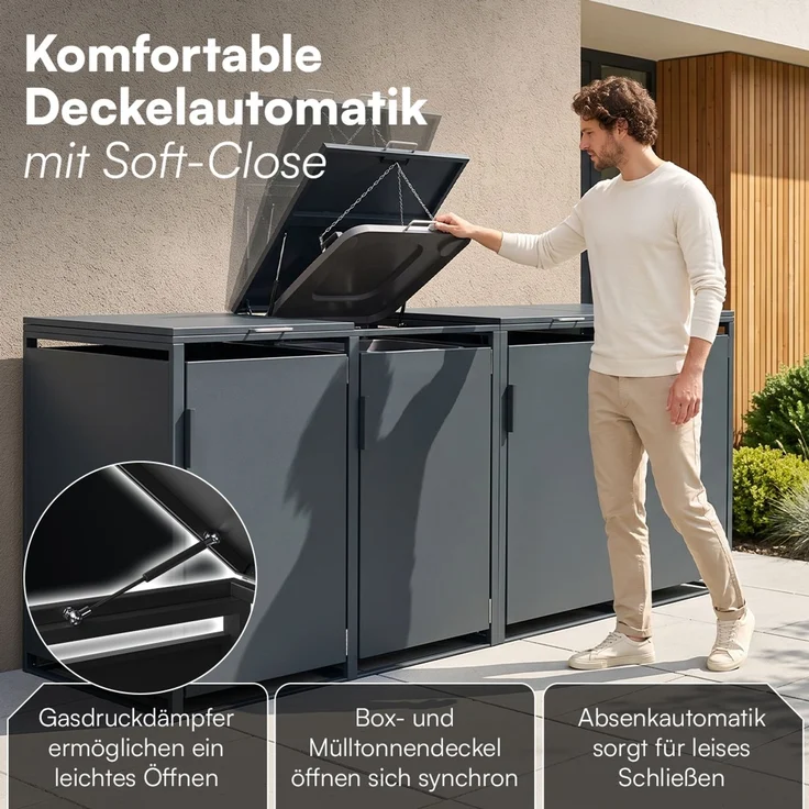 STEELSØN 'Thoria' Mülltonnenbox 4er je 120 Liter, anthrazit, Mülltonnenverkleidung aus Stahl, wetterfest, 102x62x234 cm, Müllbox für 4 Tonnen – Bild 3